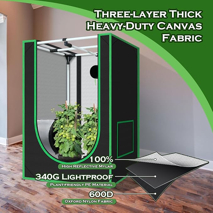 2x2 Grow Tent, 24"x24"x36" 600D Mylar Hydroponic Growing Tents for Plants Inside Reflective Grow Tent Growing Room Hydroponic System - Image 5