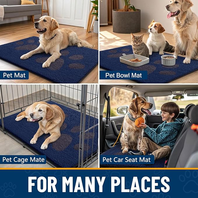Smiry Dog Door Mat for Muddy Paws, Absorbs Moisture and Dirt, Low-Profile Entryway Mat with Non-Slip Backing, Entry Indoor Outdoor Doormat for Inside Floor (30x20 Inches, Navy Blue, Paw) - Image 7