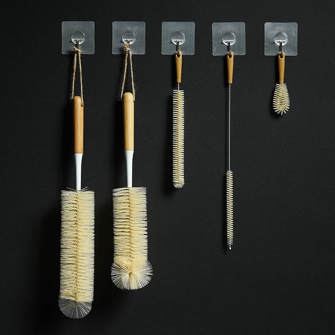 ALINK 5-Pack Bottle Brush Cleaner - Extra Long Bamboo Handle Water Bottle Straw Cleaning Brush for Washing Narrow Neck Beer Wine Decanter, Sports Bottle, Thermos, Flask, Jug - Image 6
