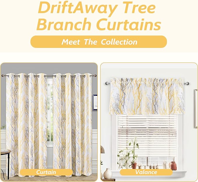 DriftAway Tree Branch Blackout Curtains Double Layer 96 Inches Long for Bedroom Printed Patterned Classic Thermal Insulated Summer Sound Lined Grommet Drapes for Living Room 2 Panels Yellow/White - Image 5