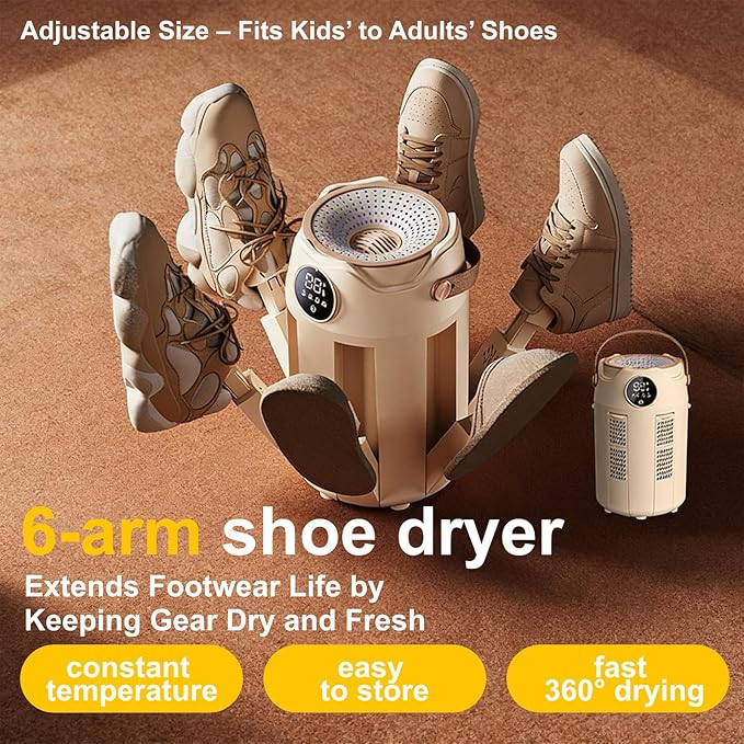 6-Arm Boot and Glove Dryer Family Size – Forced Air Boot Dryer with Heat Blower & Timer. Foldable Ski Boot Dryer, Warmer & Hockey Equipment Dryer for Shoes, Ski Gloves, Hats – Adjustable Rack(White) - Image 3