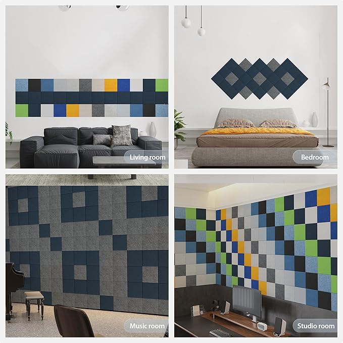 12 Pack Acoustic Panels Self Adhesive Sound Proof Foam, High Density Sound Acoustic Panel, 12X12X0.4 Inch Square Panels in Home, Office, Reccording Room, Studio,and more(Dark Blue) - Image 7
