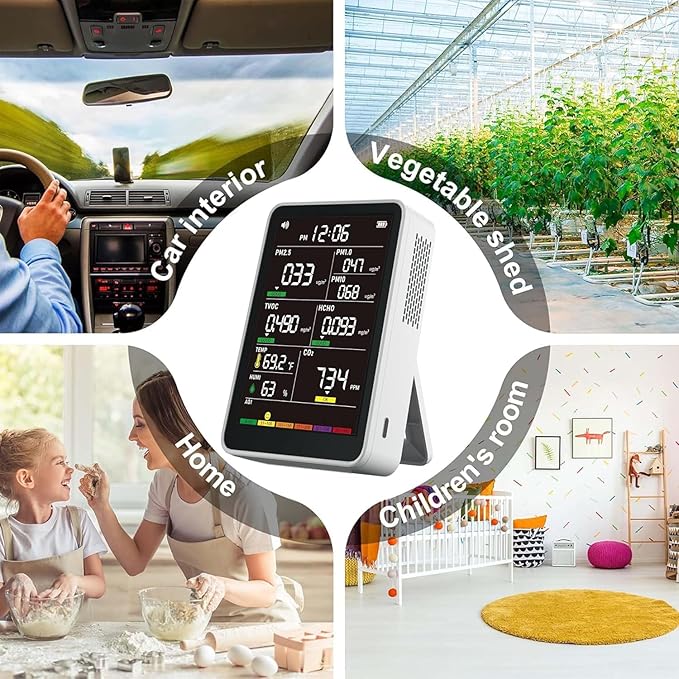 Professional Indoor Air Quality Monitor with AQI, Portable Real-Time Detector for Home Cars Plants and Pets - Image 7