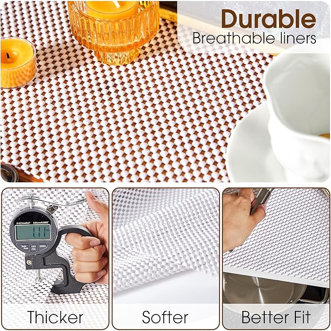 Shelf Liner for Kitchen Cabinet, Drawer Liners Non Slip Non Adhesive Thick Mat, Breathable Dresser Pantry Bathroom Protector, White, 12" x 360" - Image 6