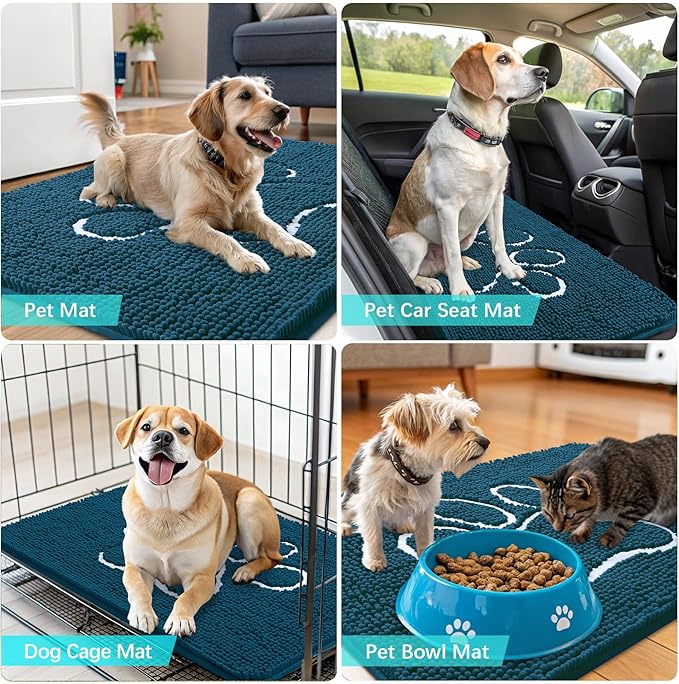 OLANLY Dog Door Mat for Muddy Paws 24x16, Paw Print Design, Absorbs Moisture and Dirt, Absorbent Non-Slip Washable Doormat, Quick Dry Chenille Mud Mat, Entry Indoor Entryway Carpet, Atlantic Blue - Image 7