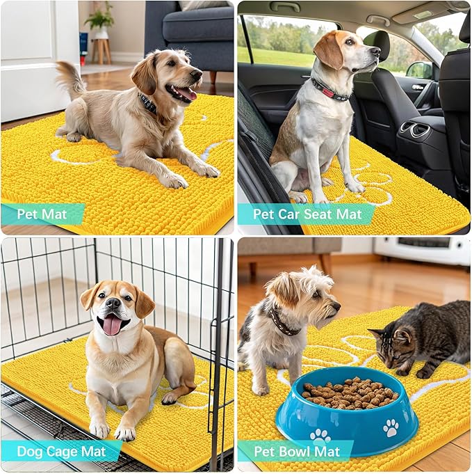 OLANLY Dog Door Mat for Muddy Paws 36x24, Paw Print Design, Absorbs Moisture and Dirt, Absorbent Non-Slip Washable Doormat, Quick Dry Chenille Mud Mat for Dogs, Entry Indoor Entryway Carpet, Yellow - Image 7