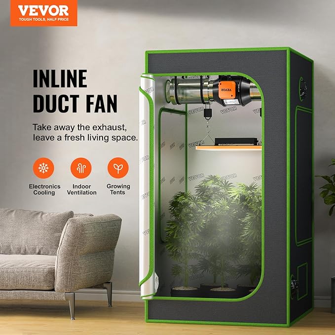 VEVOR Inline Duct Fan, 4-Inch 205 CFM with Temperature Humidity Controller, Quiet EC-Motor Ventilation Exhaust Fan for Cooling Booster, Grow Tents, Hydroponics - Image 2