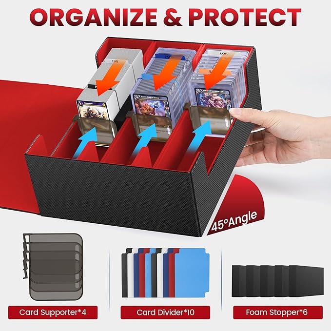 Card Storage Box For Trading Cards 1800+,Card Deck Box With 10 Dividers,6 Foam Stoppers,4 Supporters,Commander Deck Case Fit For Toploaders,MTG,YuGiOh,TCG and Magic Cards - Image 3