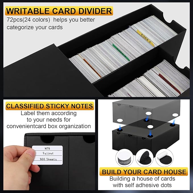Trading Card Storage Box, Includes 21-600 CT Boxes & Card Dividers, + Trading Card Organizer for Collectible Card Games, for TCG, MTG, PTCG, Baseball Cards, with Labels & Tapes - Image 4