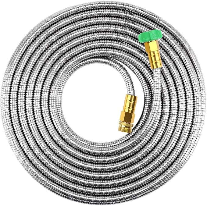 BEAULIFE Short Metal Steel Garden Hose 15 Feet Drinking Rv Water Hose Dehumidifier Drain Hose Connector Extension Attachments 3/4” Hose Bib Faucet Reel Extender for Outdoor by Beaulife