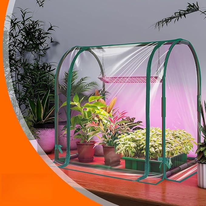 Bstrip Mini Indoor Greenhouse with Grow Lights, 27.2" L X 19.9" W X 27.2" H Desktop Small Greenhouse with Zippered Door and PVC Cover for Seed Starting, 1.6FT Plant Light for Indoor Plants with Timer - Image 7
