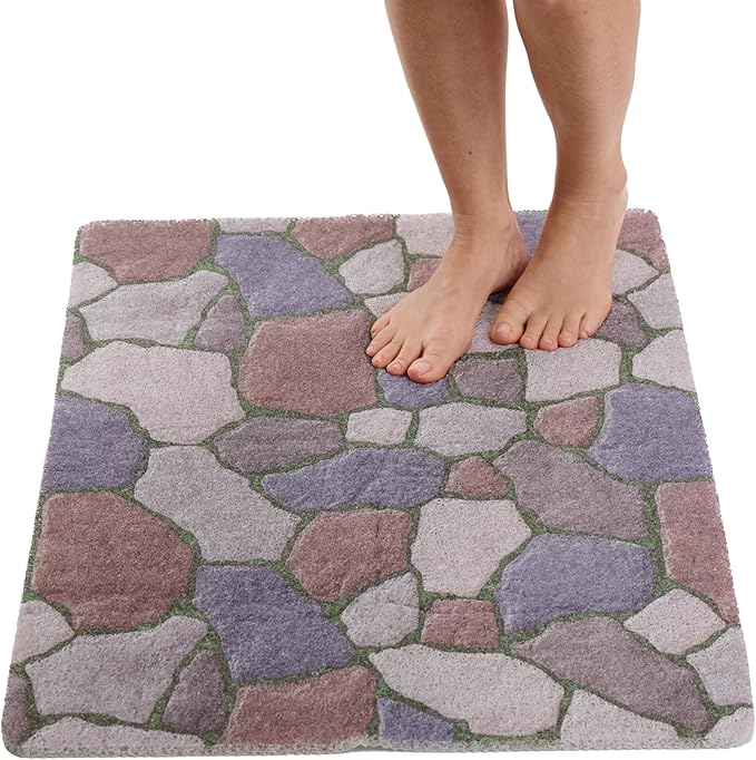 Enkosi Loofah Non-Slip Shower Mat - Shower Floors, Bathtub, Bathrooms, Wet Areas - Cushioned Bath Mat with Drain Holes - Quick Dry PVC, Secure Safety Pad Without Suction Cups (32x24 Stone Path) by ENKOSI