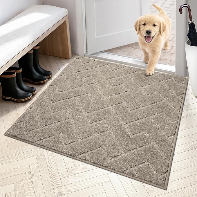 PURRUGS Dirt Trapping Door Mat 36" x 36", Non-Slip Machine Washable Entry Rug, Dog Doormat, Indoor Front Door Mat, Super Absorbent Entryway Rug for Muddy Shoes & Paws, Taupe by PURRUGS