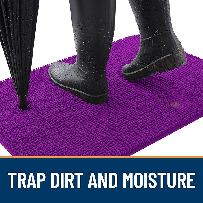 OLANLY Dog Door Mat for Muddy Paws 45x27, Absorbs Moisture and Dirt, Absorbent Non-Slip Washable Doormat, Quick Dry Chenille Mud Mat for Dogs, Entry Indoor Entryway Carpet for Inside Floor, Purple - Image 2