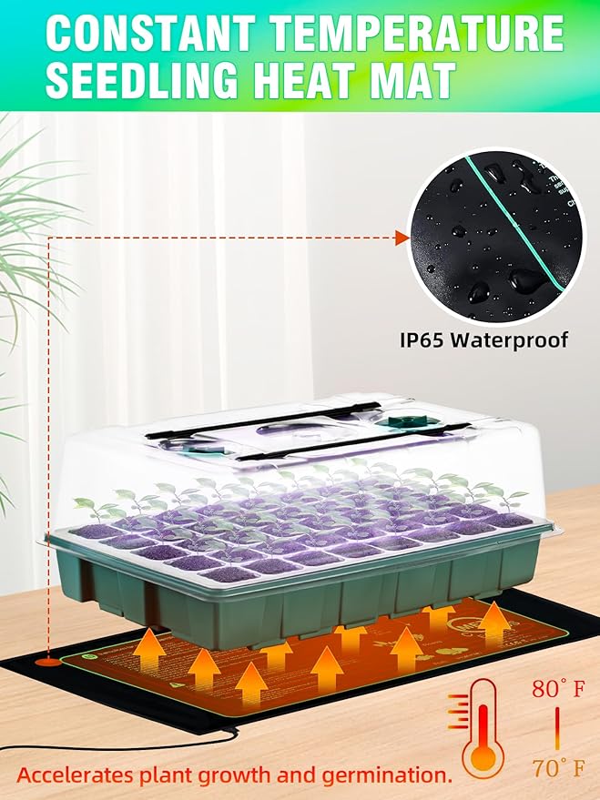 Seed Starter 4 Pack 160-Cell Tray with Grow Lights and Heat Mat,Seed Growing Tray, Germination & Plant Propagation Station for Indoor Plants - Image 4