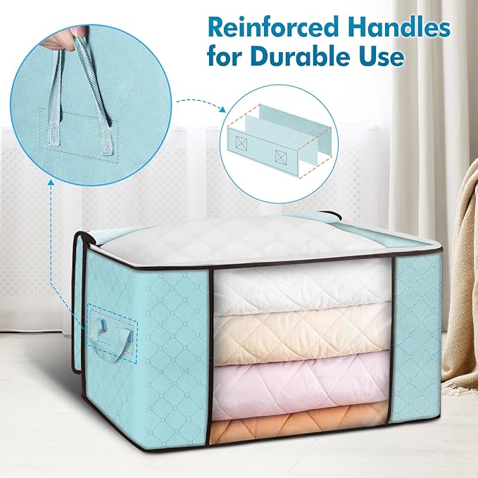 Budding Joy 90L Large Storage Bags, 8 Pack Clothes Storage Bins Foldable Closet Organizer Storage Containers with Durable Handles Storage and Organization, Blanket, Pillows and Toys (Blue) - Image 3
