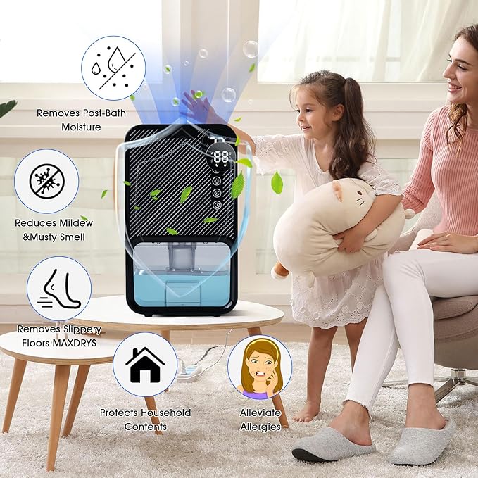 ele ELEOPTION Small Dehumidifier for bedroom 40 OZ Water Tank with Digital display Auto-Off, Portable Mini Dehumidifiers for Bathroom,RV,Basement Black US Plug - Image 2