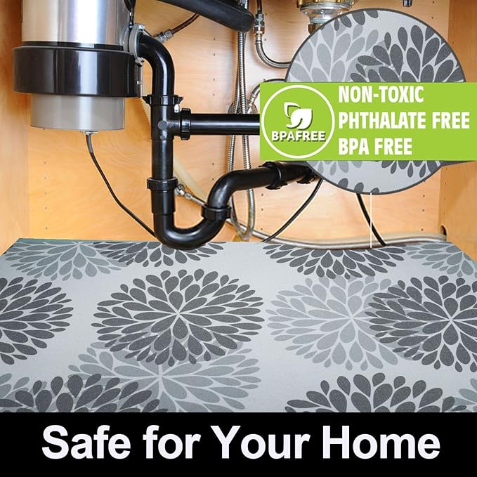 AiBOB Waterproof Under Sink Mat, Absorbent Quick Dry Sink Liners Protect Cabinets, Durable Shelf Liners, Slip Resistant and Non-Adhesive, 24X68, Grey/Flower - Image 7