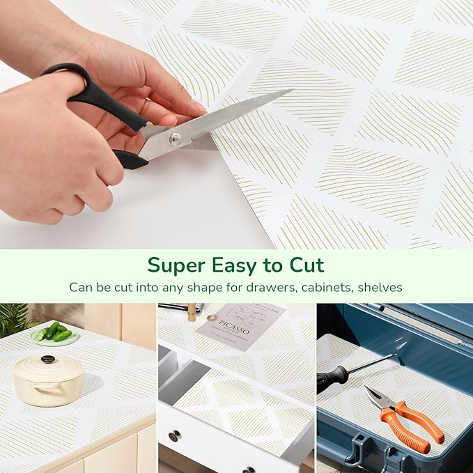 Drawer and Shelf Liner for Kitchen 17.5in x20FT, Non-Slip Non-Adhesive Cabinet Liners for Cupboard, Dresser, Shelves, Tool Box, Pantry, Thickened Easy Install, Strong Grip, Yellow&White - Image 4