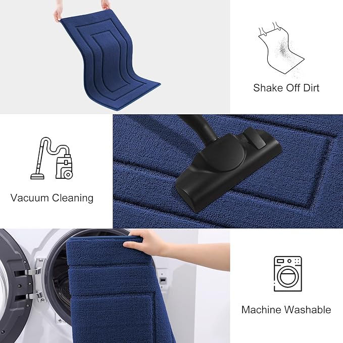 Smiry Dog Door Mat for Muddy Paws, Absorbs Moisture and Dirt, Low-Profile Entryway Mat with Non-Slip Backing, Entry Indoor Outdoor Doormat for Inside Floor (30x20 Inches, Navy Blue, Bordered) - Image 6