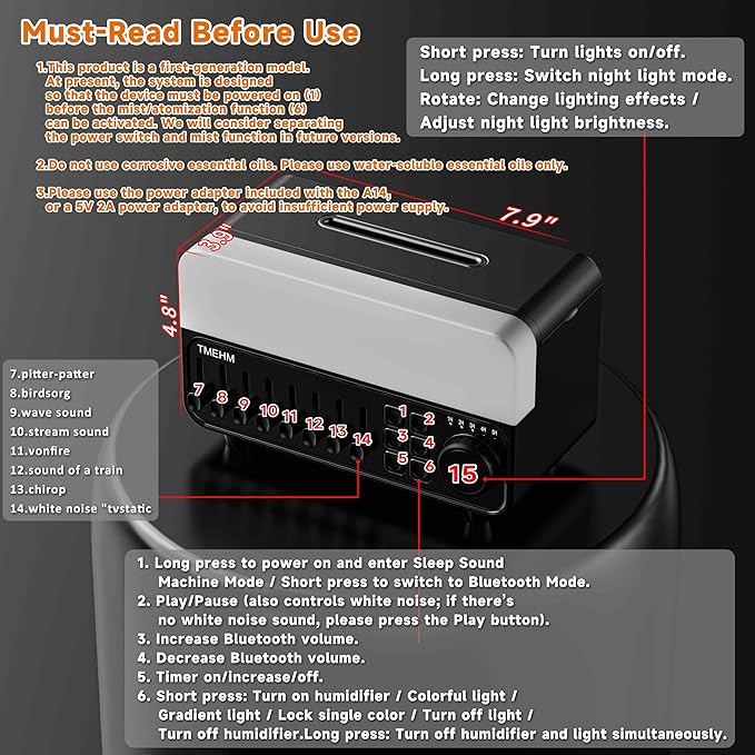 2026 4-in-1 Aroma Essential Oil Diffuser with Bluetooth Speaker Function, Humidifier, 12 Colors Night Light with 8 Nature Sounds, White Noise & Timer for Bedroom, Baby, Adults, and Kids (Black) - Image 8