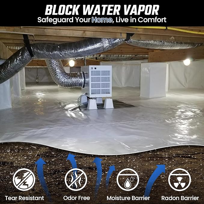 Crawl Space Vapor Barrier - 10 Mil Vapor Barrier - (12' x 120'), Tear Resistant, Heavy Duty Vapor Barrier Plastic, Drop Cloth Moisture Barrier Plastic Sheeting Covering for Crawlspace Encapsulation - Image 2