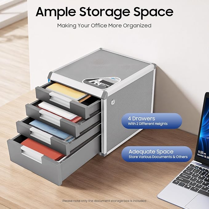 Metal Drawer Box, 4 Drawers Drawer Box luminium Alloy File Organiser, File Storage Cabinet with Lockable Drawers for Home, Office - Image 4