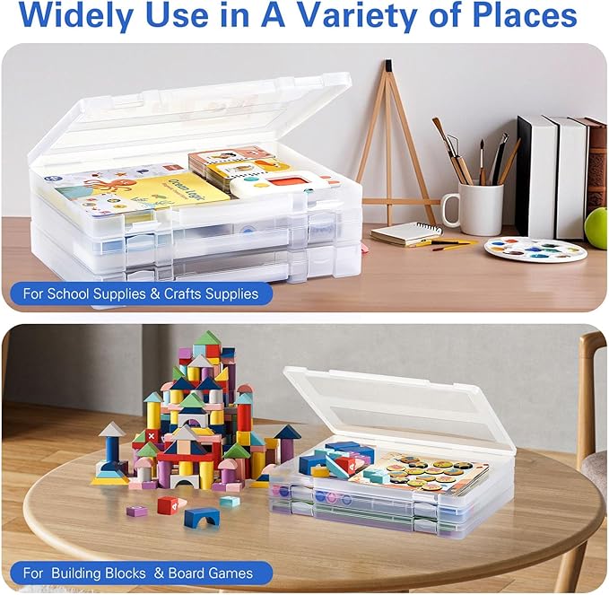 Denkee 8 Pack A4 Paper Organizer Box, Plastic Board Game Storage for Art Supplies 8.5" x 11" US Letter, Portable Scrapbook Paper Organizer Containers for Craft and Arts Storage (2 Inner Size) - Image 2