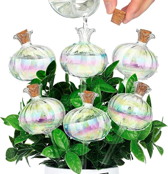 Yungyan 6 Pcs Self Watering Plant Globes Glass Cactus Insert Watering Devices Automatic Plant Watering Bulbs Water Globes for Indoor Outdoor Plants(Rainbow Color,9.84 Inch) by Yungyan