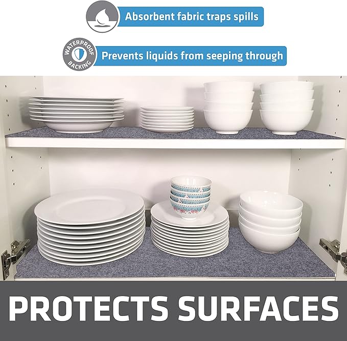 Drymate Premium Luxury Shelf & Drawer Liner, Thick Cushioned Fabric, Non-Adhesive, Absorbent, Waterproof, Slip-Resistant, Liners for Kitchen Cabinets, Cupboards(USA Made)(12”x59”)(24-Pack)(Light Grey) - Image 3