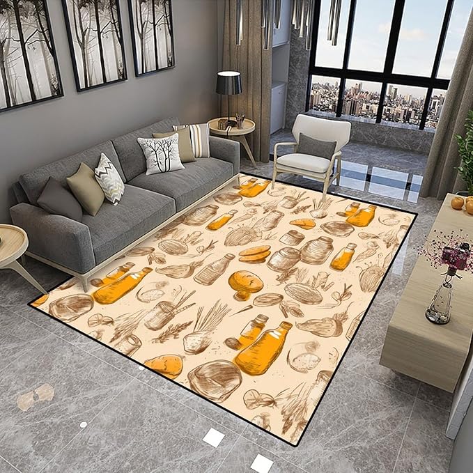 Runner Cartoon Food Collection - Printed Patterns, Anti-Slip Backing Area Rugs, Stain Resistant, Washable Accent Rugs, Non Shedding Floor Carpet for Living Room Bedroom, 78 x 96 Inch - Image 4