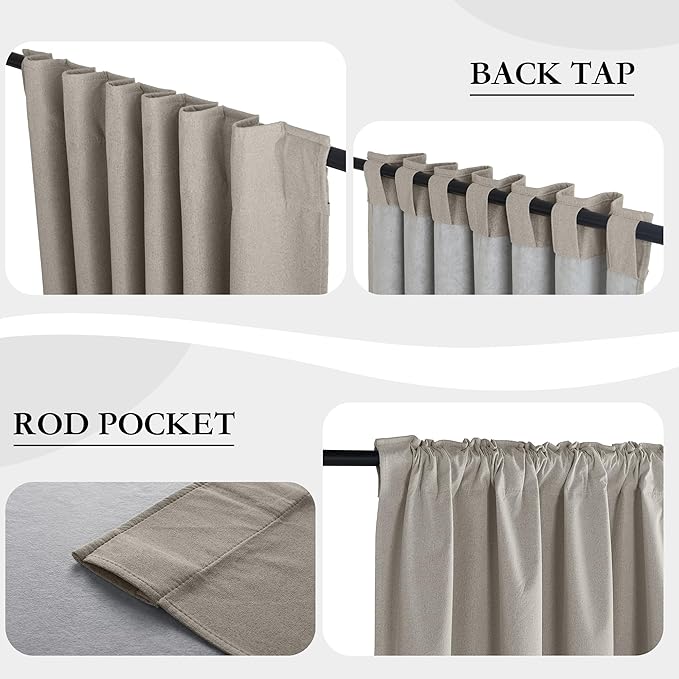 RYB HOME 100% Blackout Silver Grey Curtains, Privacy Flax Linen Drapery for Living Room & Bedroom Total Blackout, Rod Pocket & Back Tab Window Treatment, Set of 2, W52 x L84 - Image 6