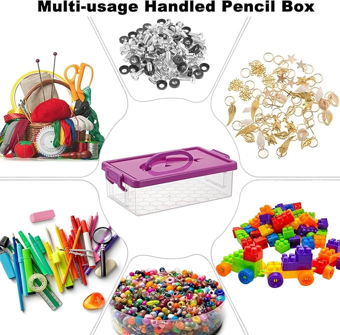 BTSKY 1-Pack Clear Plastic Storage Box with Lid, Stackable Organizer Featuring Easy-Lift Dolphin Design, Multi-Use Portable Container for Home, Craft, Office, Space-Saving with Secure-Clasp, Purple - Image 5