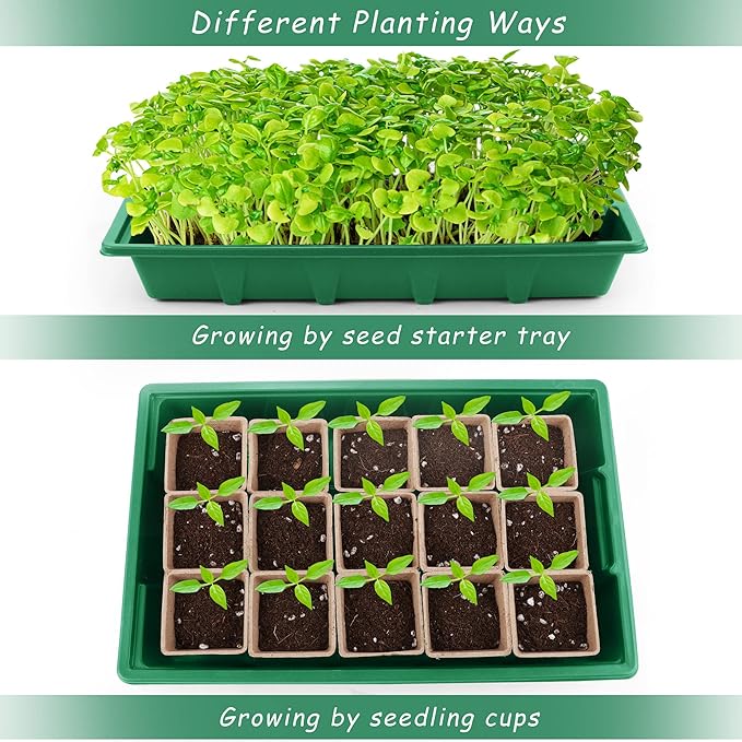 4 Pack Seed Starter Tray Kit, 120 Square Seed Peat Pots for Seedlings with Plants Labels, Planting Tools, Plastic Growing Germination Trays with Lids for Indoor Outdoor Gardening, Green - Image 4