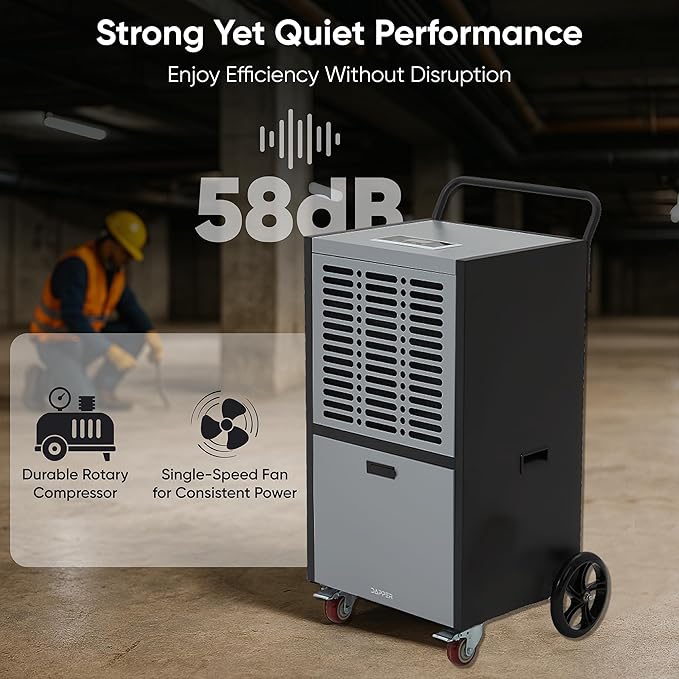 190 Pints Commercial Dehumidifier for Basements & Industrial Spaces – Built-In Pump, Drain Hose, Continuous Operation, 2-Speed Fan, 15000 Sq Ft Coverage - Image 4
