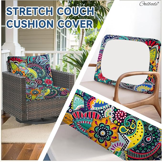 8Pcs Stretch Patio Cushion Cover, Boho Floral Couch & Sofa Slipcovers for Patio Furniture Cushions Washable Reusable Couch Covers Replacement for All Season, Breathable (Paisley, Cover Only) - Image 5