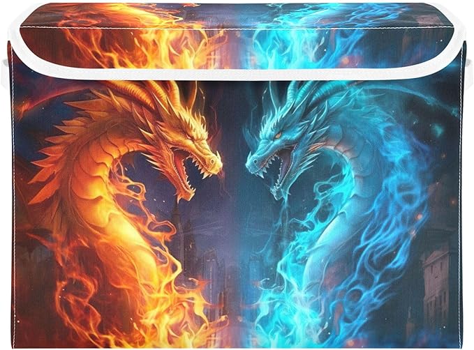 xigua Fire and Ice Dragon Storage Bins with Lids and Carrying Handle,Foldable Storage Boxes Organizer Containers Baskets Cube with Cover for Home Bedroom Closet Office by LLCxigua