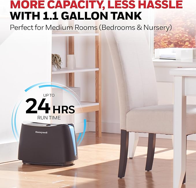 Honeywell Cool Moisture Humidifier For Bedroom, Medium Rooms, 1.1 Gallon, Invisible Moisture Humidifier for Baby, Kids, Quiet, Easy to Clean, UV Technology, Black, HCM350B - Image 7