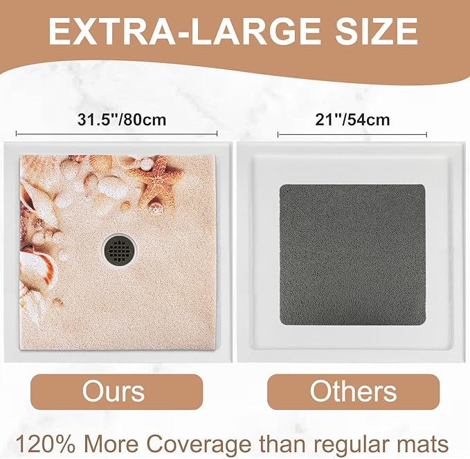 Square Shower Mat Non Slip: 32x32 Inch Extra Large Shower Mats with Drain Hole in Middle -Anti Slip Shower Mats for Inside Shower -Loofah Shower Floor Mat Bath Mat for Shower Stall Bathtub Elderly - Image 2