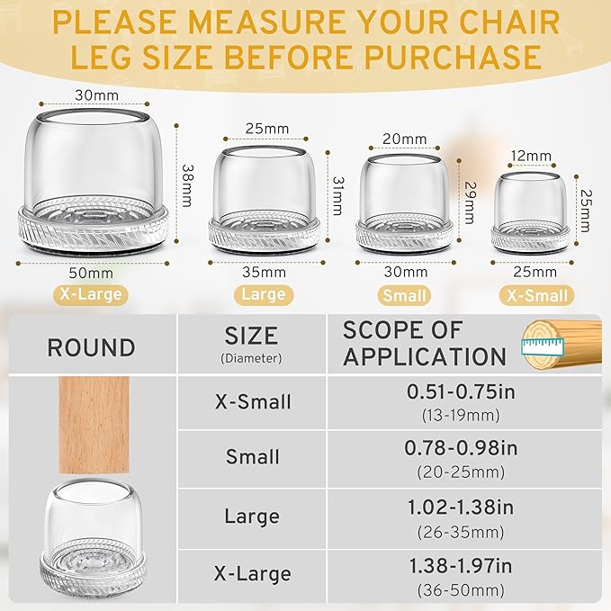 24PCS Round Chair Leg Floor Protectors, Furniture Sliders, Chair Leg Protectors for Hardwood Floors, Non-Slip Felt Furniture Pads, Silicone Cap Covers to Protect Floors, (Fit 1.1" - 1.5") - Image 3