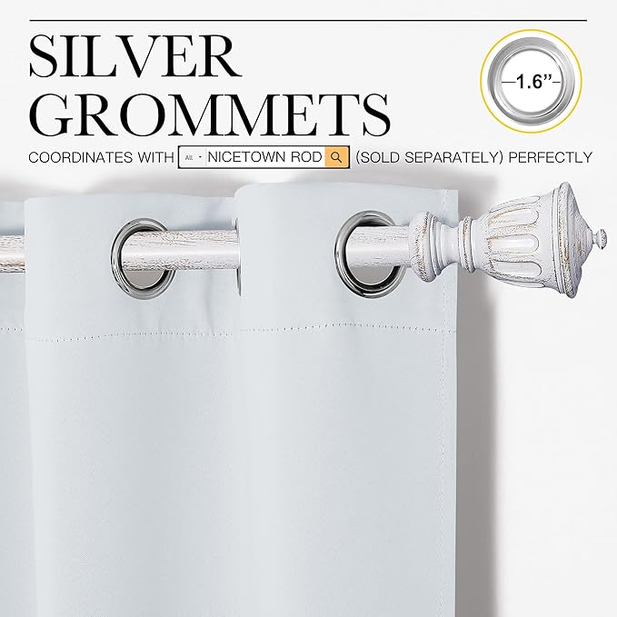 NICETOWN Room Darkening Curtain Panels for Bedroom, Easy-Care Solid Thermal Insulated Grommet Room Darkening Draperies/Drapes (Greyish White, 2 Panels, 42 in x 50 in (W x L)) - Image 3