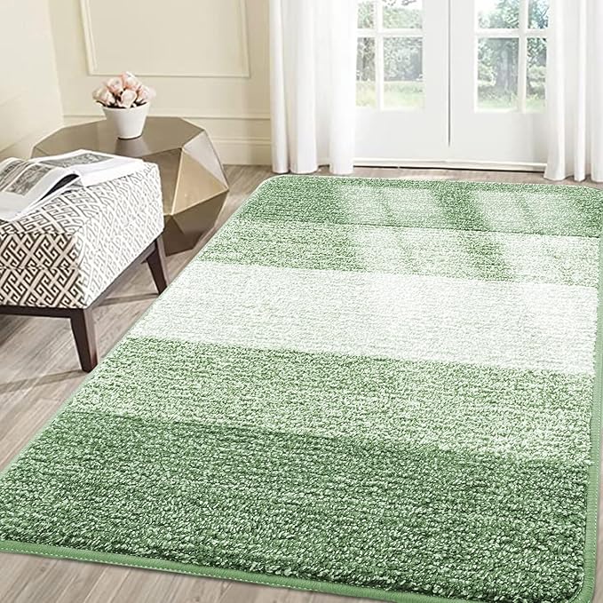 Smiry Dog Door Mat for Muddy Paws, Absorbs Moisture and Dirt, Low-Profile Entryway Mat with Non-Slip Backing, Entry Indoor Outdoor Doormat for Inside Floor (71x47 Inches, Sage Green, Striped) by Smiry