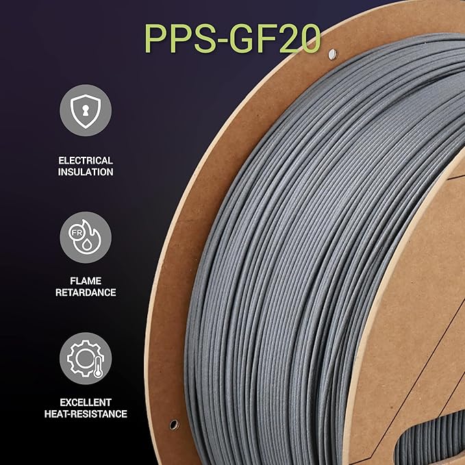 Polymaker Fiberon PPS-GF20 Filament 1.75mm 3kg Spool, Extreme Heat Resistance, Electrically Insulating, UL94 V0 Flame Retardant, Chemical Resistant, Ideal for Housings, Fixtures & Automotive Parts - Image 3