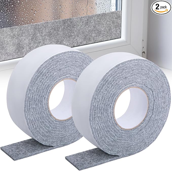moonoom 2 Roll 16.4 Ft x 2'' Window Condensation Absorber Strip, Thick Window Moisture Absorbent Tape, Reusable Condensation Prevention Felt Strip for Absorbing Water and Keeping Dry by moonoom