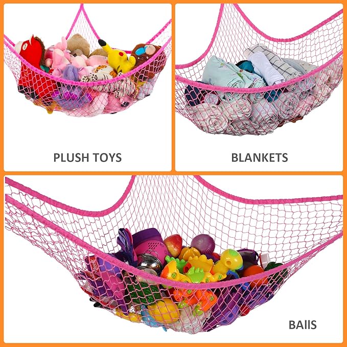 Toy Hammock, Stuffed Animals Hammock, Jumbo Toy Storage Net 83" Wall Sling Corner Extra Large Kids Children Mesh Toy Net Organizer (Pink, 83 Inch) - Image 3