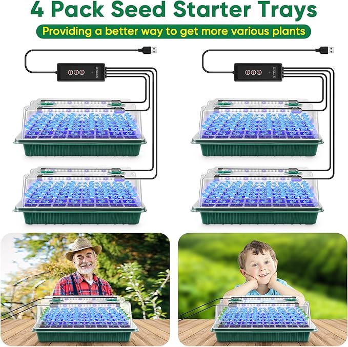 BlumWay Seed Starter Tray with Grow Light,4 Pack 160 Cells Seedling Tray with Humidity Dome/Indoor Grow Kit for Deep-Rooted Seedlings,Adjustable/Timed Light Plant Starter Set - Image 8