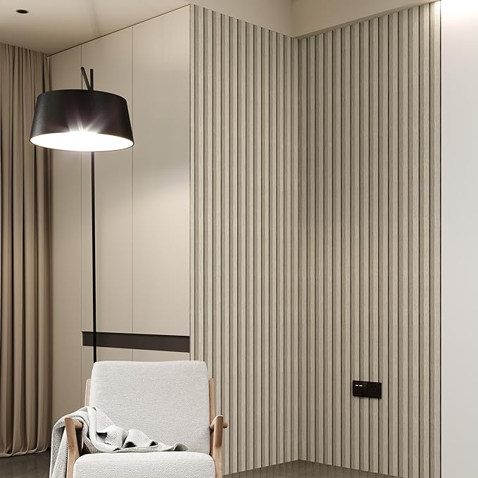 Peel and Stick PVC Slat Wall Panels, Wood Grain Self-Adhesive Soundproof Moisture-Resistant Paneling, 3D Faux Wood Panels for Bedroom Bathroom Walls & Ceilings 118"x15.75"(Off-White,13Sq.ft) - Image 2