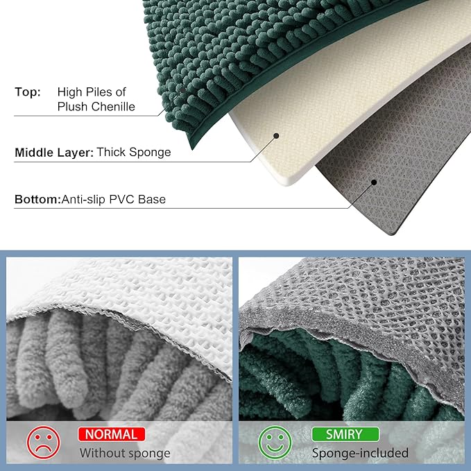Smiry Luxury Chenille Toilet Rugs U-Shaped 24x20, Soft Absorbent Non-Slip Contour Bathroom Rugs for Toilet, Machine Washable Contoured Bath Mats, Green - Image 5