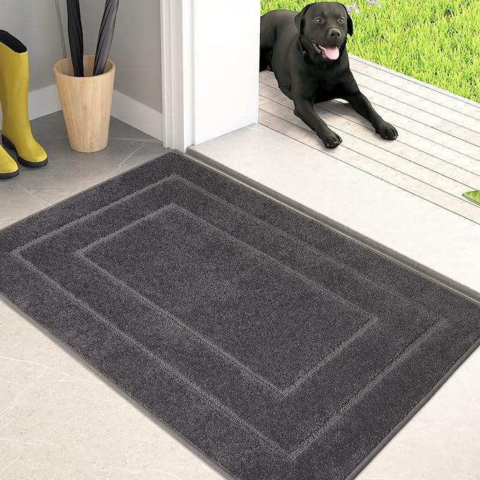 PURRUGS Dirt Trapping Door Mat 20in x 31.5in, Non-Slip/Skid Machine Washable Entryway Rug, Dog Doormat, Super Absorbent Welcome Mat for Muddy Wet Shoes and Paws, Grey by PURRUGS