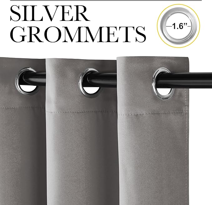 NICETOWN Room Darkening Cafe Satin Curtains for Small Windows, 42" Wide by 63" Long, 2 Panels, Chrome Gray, Grommet Privacy Blackout Drapes for Play Room - Image 2